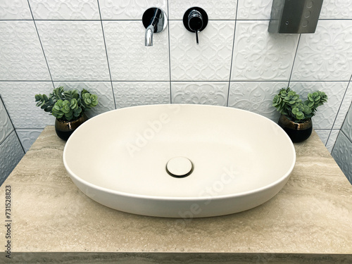 White washbasin in the bathroom
