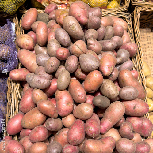 Fresh potatoes on the counter in the market