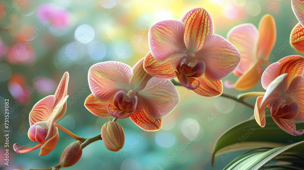 Realistic orchid flowers, vivid colors