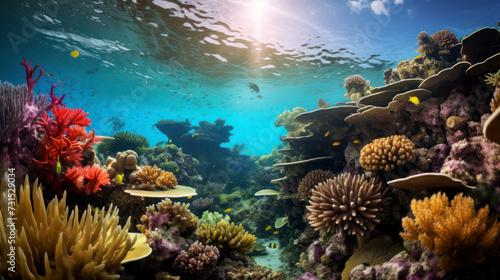 Colorful Marine Life in an Underwater Coral Reef Environment. Generative AI