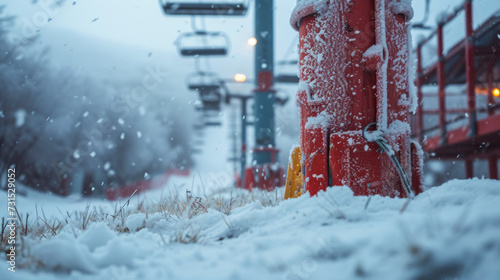 Chilly Chairlift Ride Over Snow-Blanketed Ski Slopes at Twilight
