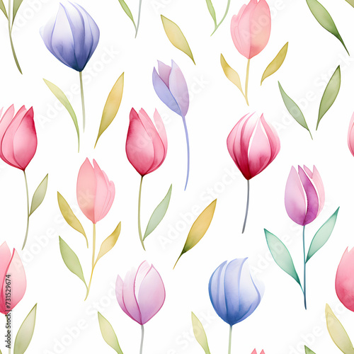 watercolor tulips seamless pattern with delicate blooms and vibrant colors  botanical design for textile print  wallpaper ornament and decorative element