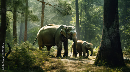 Biodiversity in a Natural Habitat: a Group of Elephants in the Wild. Generative AI