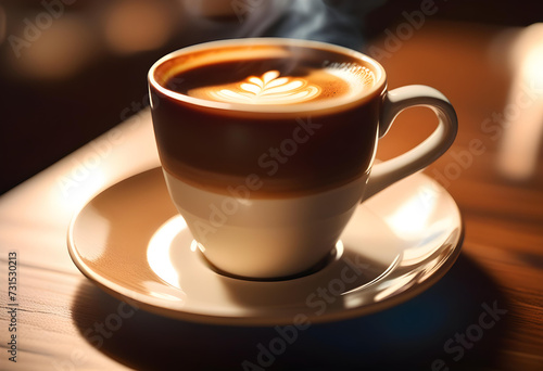 Coffee. Cup. Table. Drink. Beverage. Refreshment. Cafe. Morning. Espresso. Aroma. Relaxation. Hot. Caffeine. Coffee Break. Cozy. AI Generated.