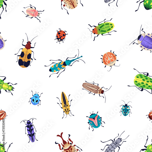Beetles and bugs, seamless pattern, texture design. Many insects, endless bac...
