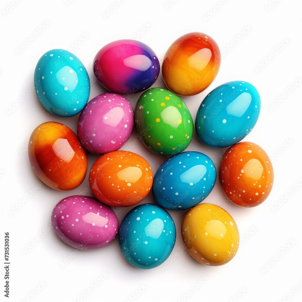 Easter concept. vibrant colored eggs on a white background. view from above. Easter concept. vibrant colored eggs on a white background. view from above.