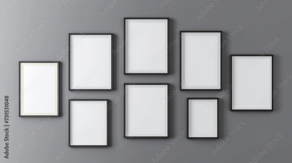 Composition of photo frames on a gray wall. Composition of photo frames on a gray wall.