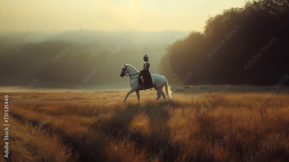 Galloping Prince: Noble Rider in Armor - obrazy, fototapety, plakaty 