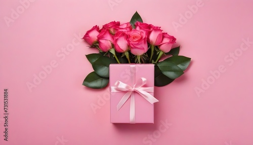 gift box and rose petals on Valentine's Day. Ai Generative © Butt _Ai