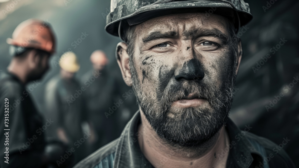 Portrait of a dirty male miner. Hard work in the mine.