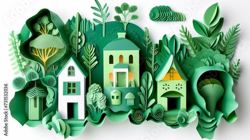 Concept of thinking green. Illustration in the style of paper cut photo