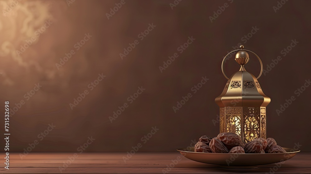 Realistic Ramadhan Banner with Lantern, Generative AI