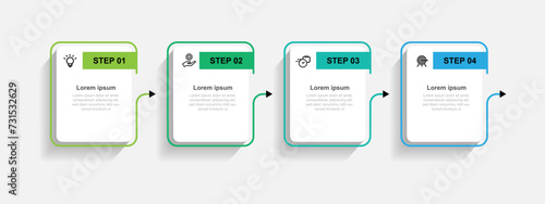 Vector template infographic element with 4 step process suitable for web presentation and business information