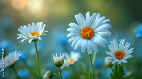 Spring daisy Flowers in meadow. 