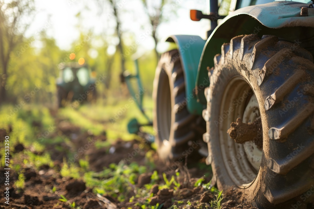 An agricultural tractor in a field An agricultural tractor in a field