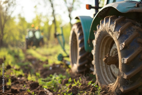 An agricultural tractor in a field