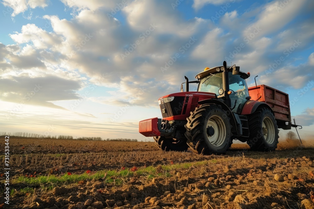 Fototapeta premium An agricultural tractor in a field