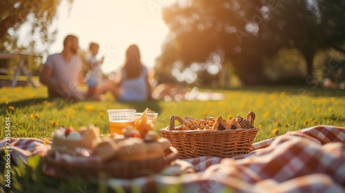 a family without worry enjoying a picnic in a park with homemade food