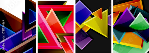 Glossy triangles geometric poster set for wallpaper, business card, cover, poster, banner, brochure, header, website © antishock