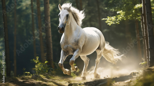 Graceful Stallion Galloping Through Lush Jungle. Generative AI