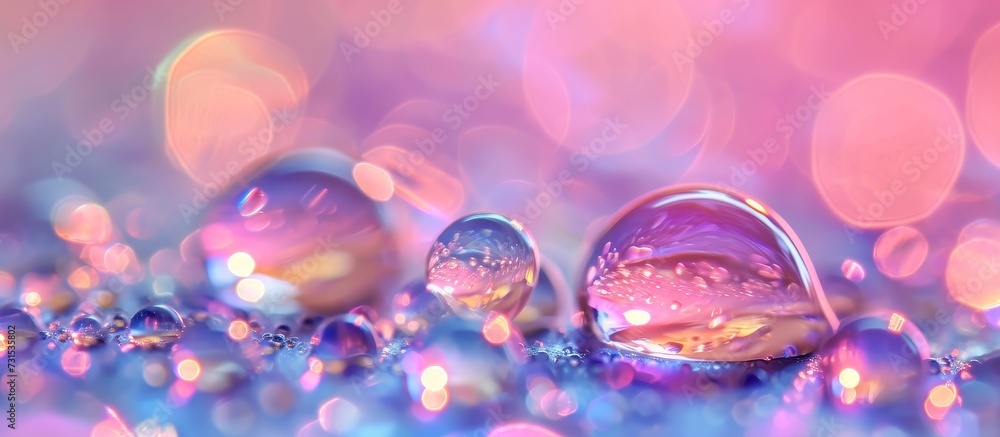 A close up of water drops on a pink and purple background enhances the beauty of the flower petals and captures the essence of the flowering plant. A close up of water drops on a pink and purple background enhances the beauty of the flower petals and captures the essence of the flowering plant.