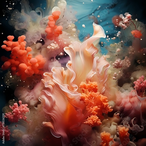 Liquid coral creating a vibrant underwater scene on a solid  textured ocean floor