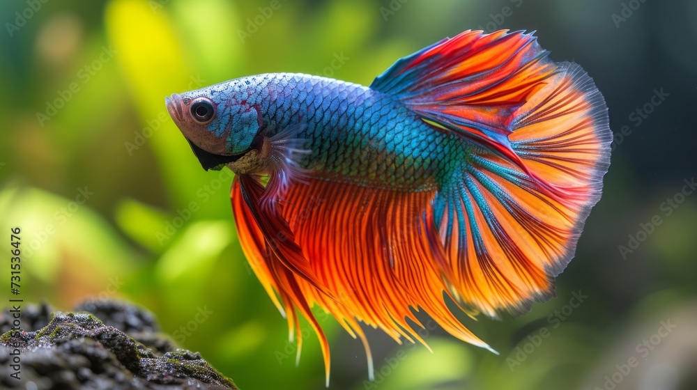 Multi color Siamese fighting fish(Rosetail)(halfmoon),fighting fish,Betta splendens,on nature background with clipping path Multi color Siamese fighting fish(Rosetail)(halfmoon),fighting fish,Betta splendens,on nature background with clipping path