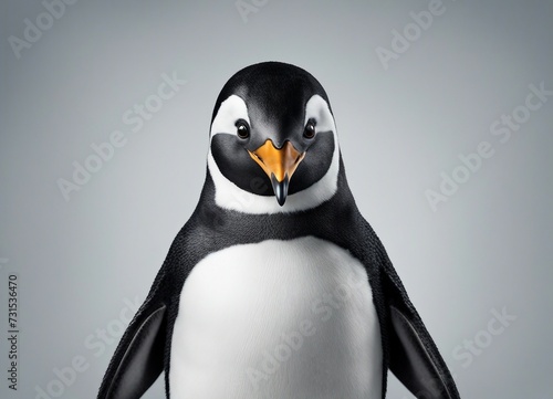 Penguin isolated on gray background, front view. Close-up. © Maule