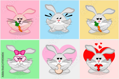 set of cartoon rabbits or bunnies