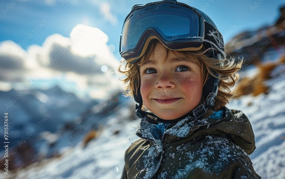 boy skier with Ski goggles and Ski helmet on the snow mountain boy skier with Ski goggles and Ski helmet on the snow mountain