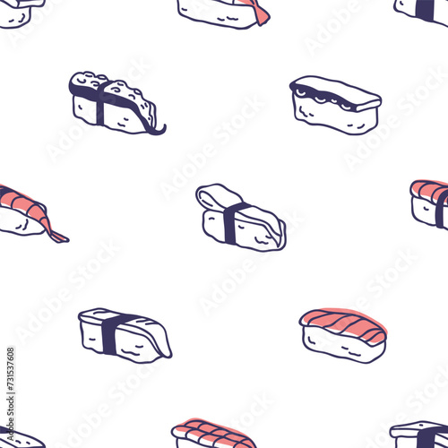 Nigiri pattern. Japan food, seamless endless background. Japanese cuisine, As...