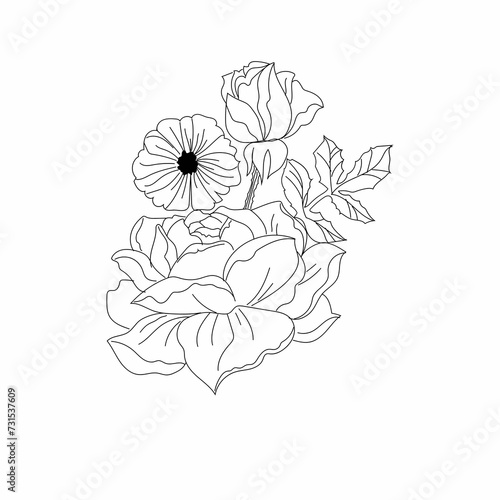 lines flower art design. Top 1 design flower illustration.