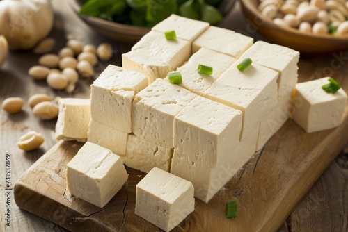 Organic tofu made from soy beans raw and extra firm