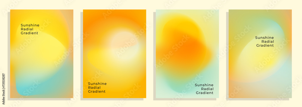 set of abstract sunshine sky illustration radial gradient style cover poster background design.