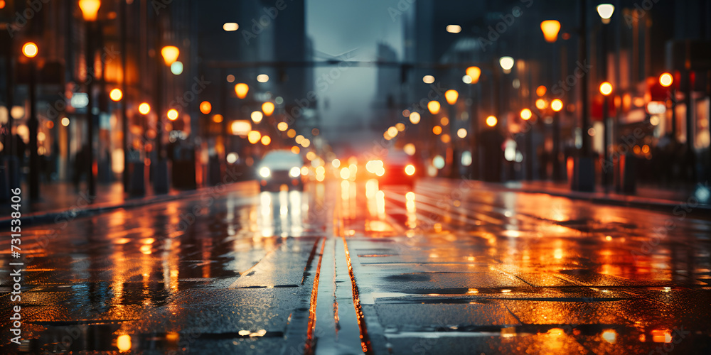 Background depicting a city street at night in an urban setting capturing the vibrant and atmospheric ambiance
