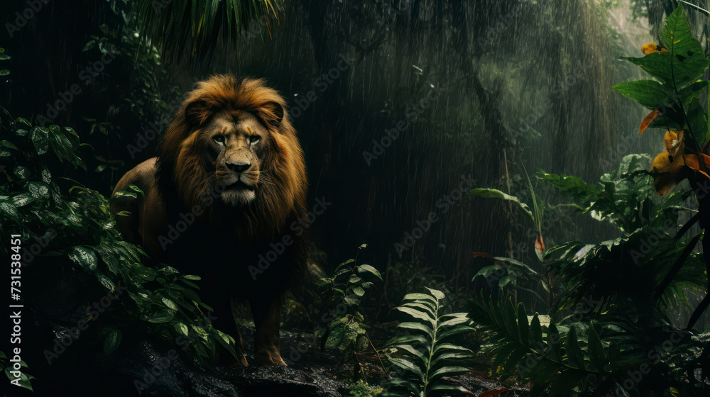 Majestic Feline Roaming the Lush Jungle. Generative AI