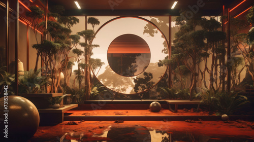 Japanese Interior with Recessed Lighting. Generative AI photo