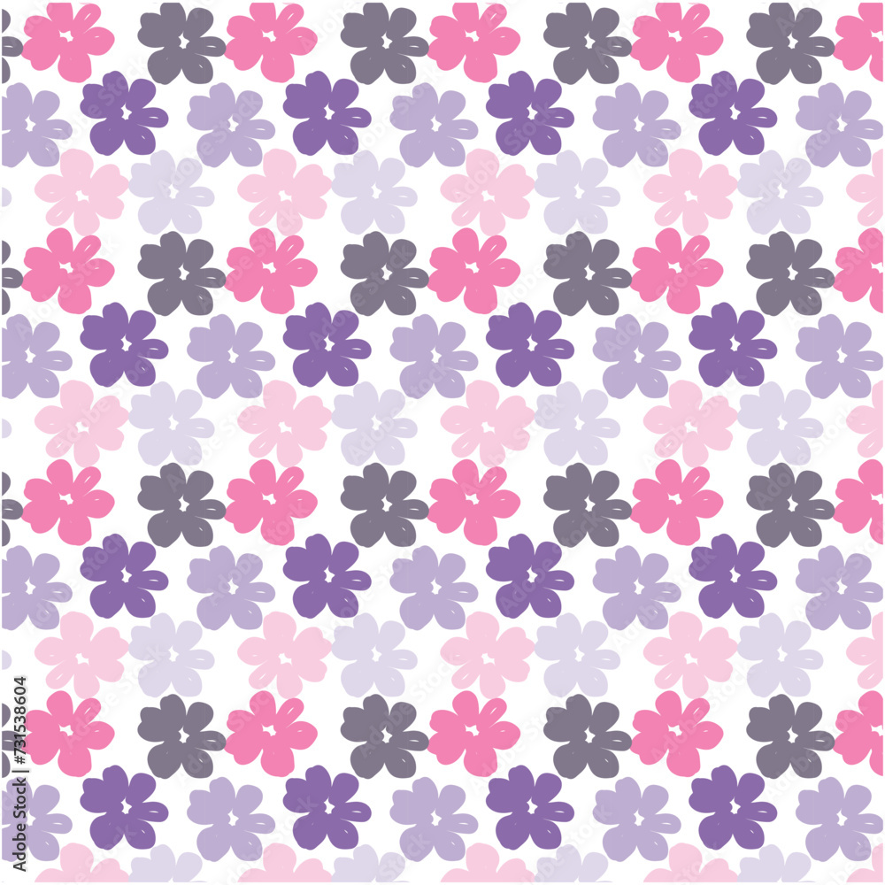 Abstract vector hand-drawn floral bouquet 
 pattern, small flowers, and leaves on a white background.