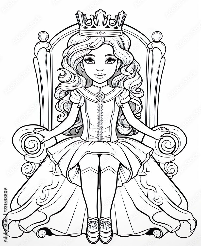 cute little princess sitting on chair coloring page art 