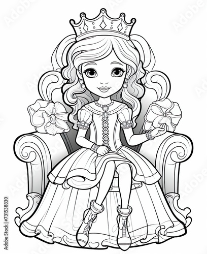 cute little princess sitting on chair coloring page art 