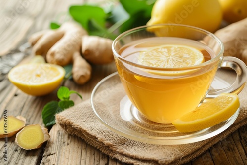 Lemon ginger tea on table