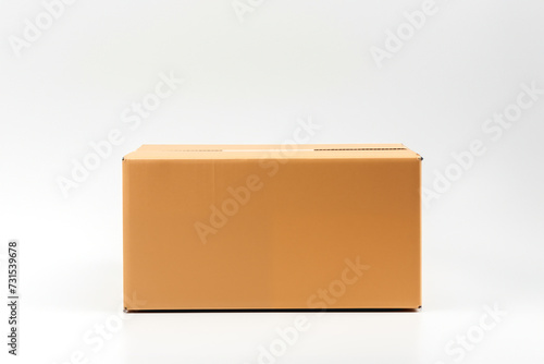 Closed cardboard box isolated on white background. With space for text © Rojo