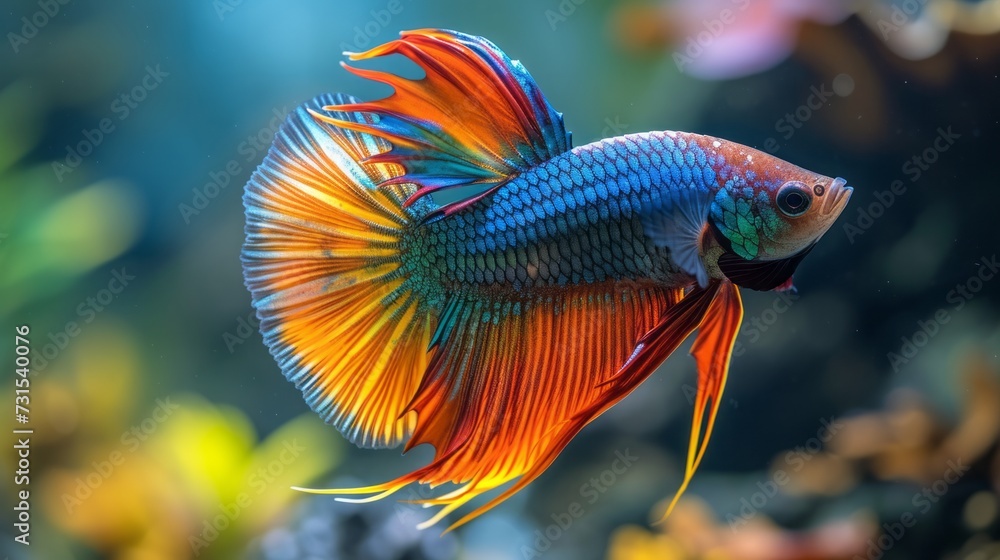Multi color Siamese fighting fish(Rosetail)(halfmoon),fighting fish,Betta splendens,on nature background with clipping path Multi color Siamese fighting fish(Rosetail)(halfmoon),fighting fish,Betta splendens,on nature background with clipping path
