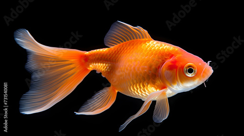A regal-looking goldfish swimming in clear water