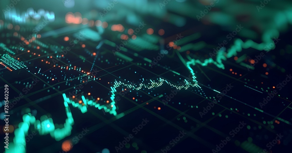 Fototapeta premium blue and green market trading indicators, in the style of digital art, light green and black for Financial and investment business concepts