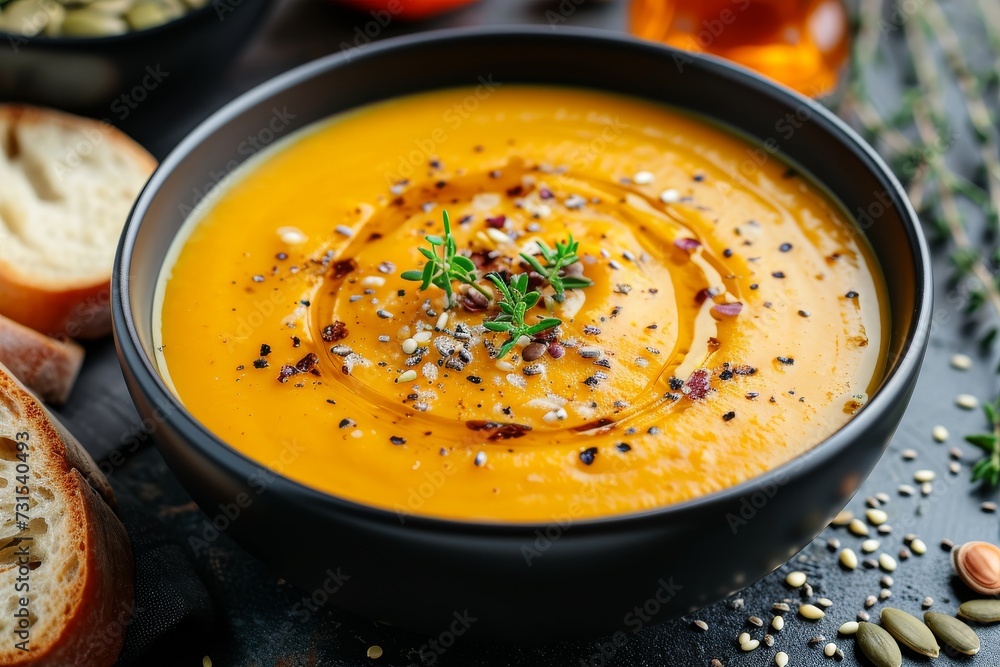 Pumpkin soup with carrot seeds and thyme Pumpkin soup with carrot seeds and thyme