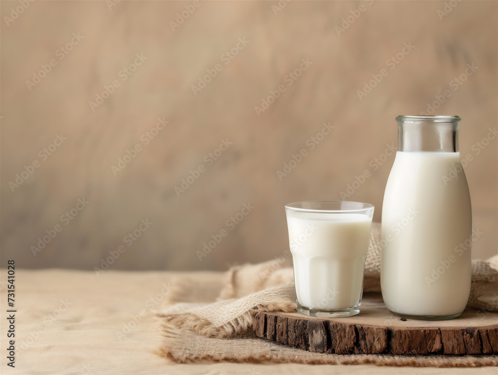 Bottle and glass of milk on wooden table Bottle and glass of milk on wooden table