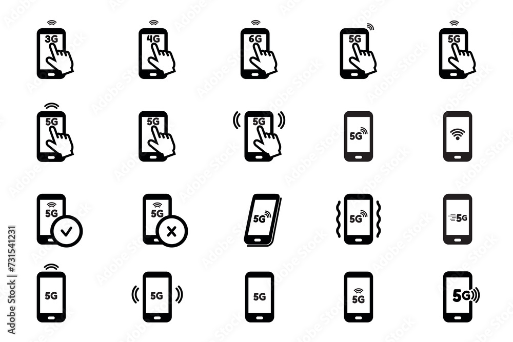 Smartphone Wireless Technology 5G Icons Set - Different Vector Illustrations Isolated On White Background Smartphone Wireless Technology 5G Icons Set - Different Vector Illustrations Isolated On White Background