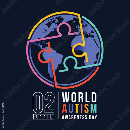 Wolrd Autism Awareness Day - Colorful line jigsaw puzzle sign in circle globe world sign on black background vector design
