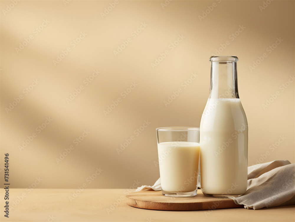 Bottle and glass of milk on wooden table Bottle and glass of milk on wooden table